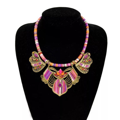 Bohemian Colourful Ethnic Beaded Crystals Statement Necklace Set
