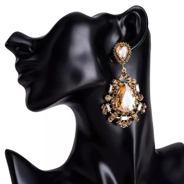 Crystal Diamante Rhinestone Sparkle Teardrop Elegant Statement Earrings