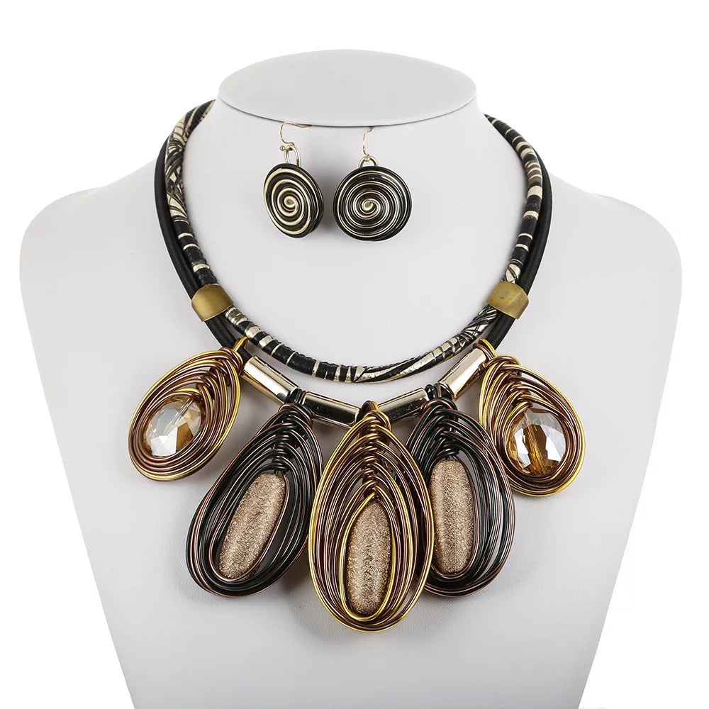 Braided Aluminium Resin Statement Necklace and Earrings Sets