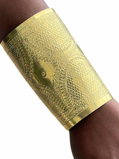 Authentic Oversized African Engraved Statement Brass Tribal Ethnic Bangle Cuff B