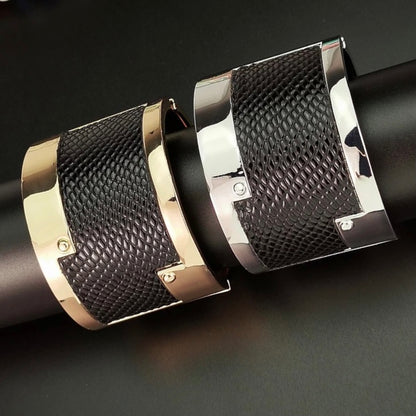 Boho Medium Faux Leather Metal Statement Bangle Cuff Bracelets