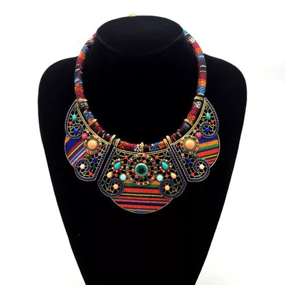 Bohemian Colourful Ethnic Beaded Crystals Statement Pendant Necklace
