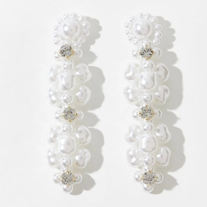 Long Elegant Faux Pearls Stud Earrings