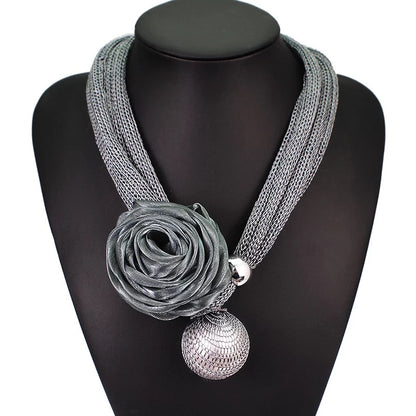 Adjustable Rose Flower Faux Pearl Choker Statement Necklaces