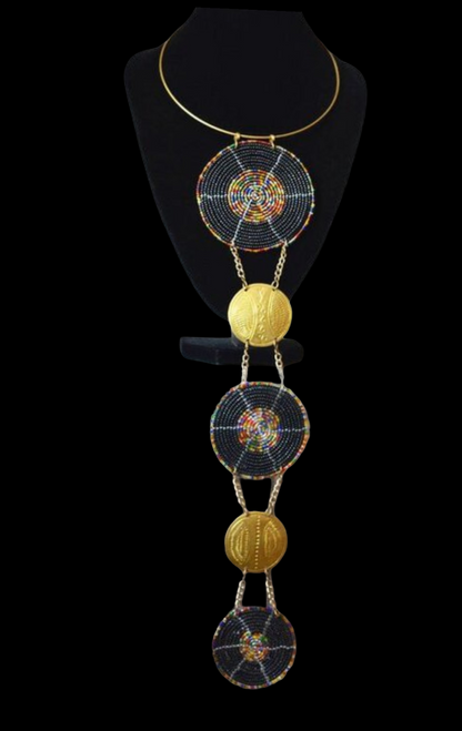 Long Elegant Authentic African Ethnic Tribal Beaded Disc Brass Pendant Necklaces