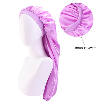 Luxury Satin Silk Long Double Layered Bonnet Caps For Braids And Long Hair