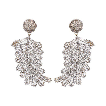 Glamorous Large Elegant Statement Diamante Rhinestone Leaf Stud Earrings