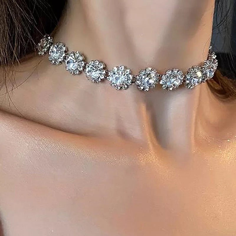 Elegant 1CM Wide Sparkling Rhinestones Crystal Choker Necklaces