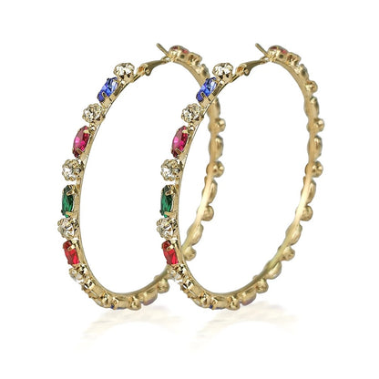 8CM Multicolour Luxury Crystal Rhinestones Medium Statement Hoop Earring