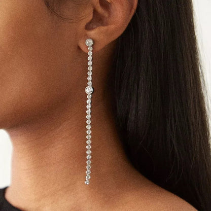Long Elegant Crystal Diamante Rhinestone Teardrop Stud Earrings