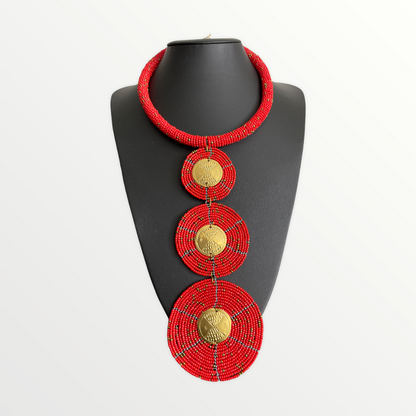 Authentic AfricanTribal Ethnic Fashion Beaded Disc Pendant Necklace