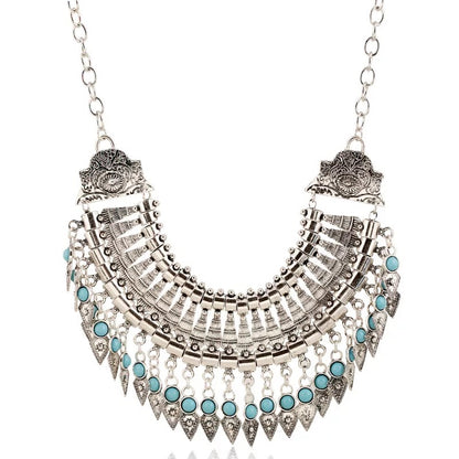Charming Bohemian Tribal Tassel Resin Pendant Statement Necklace