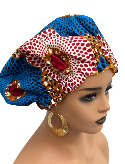 African Ankara Cotton Print Fabric With Satin Silk Lining Revisable Bonnet Caps
