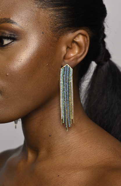 Glamorous Statement Crystal Diamante Rhinestone Long Tassel Earrings