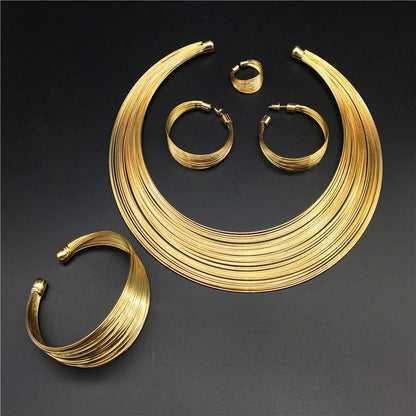Luxury Multilayer Wire Metal Choker Jewellery Set