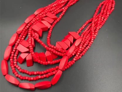 Ethnic Wood Beads Beaded Muti Layered Strands Necklace
