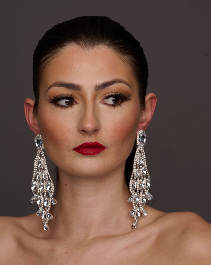 Glamorous Long Teardrop Crystal Diamante Rhinestone Tassel Stud Earrings