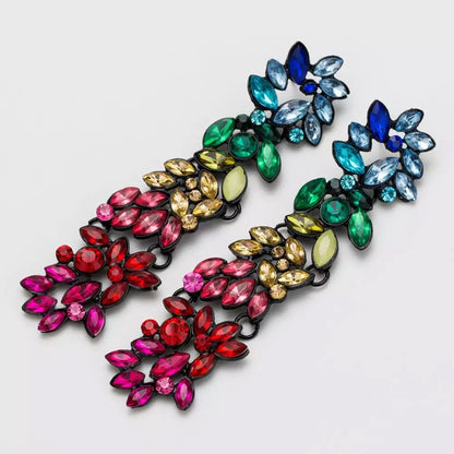Long Crystal Diamante Rhinestone Sparkling Statement Stud Dangle Earrings