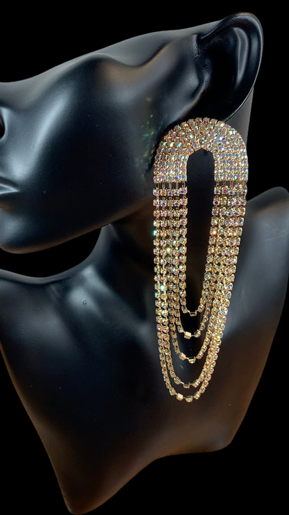 Glamorous Oversized Statement Rhinestone Tassel Earrings