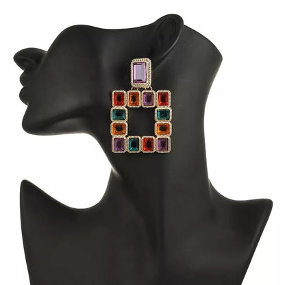 Elegant Sparkling Rhinestone Square Statement Dangle Stud Earrings