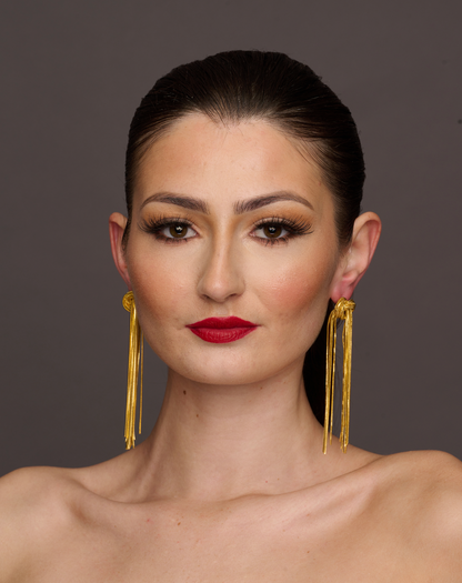 Elegant Long Gold Plated Stainless Steel Knot Tassels Statement Earrings