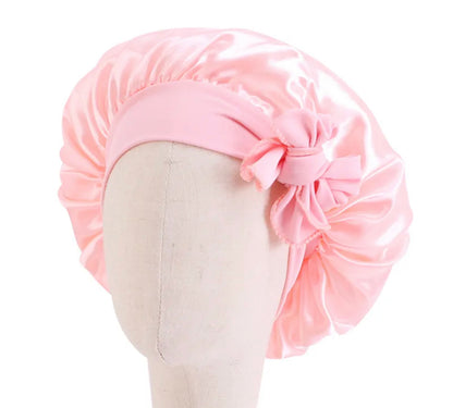 Kids Single Layered Bow Tied Design Satin Silk Bonnet Caps