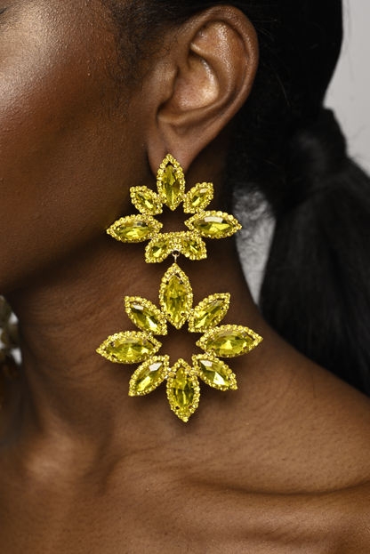 Long Glamorous Diamante Rhinestone Flower Stud Earrings
