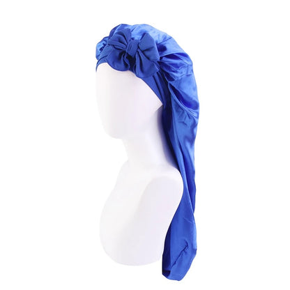 Long Satin Silk Single Layered Bonnets With Long Tie for Braids And Long Hair