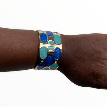 Boho Medium Colourful Spots Metal Rhinestones Statement Bangle Cuff Bracelets