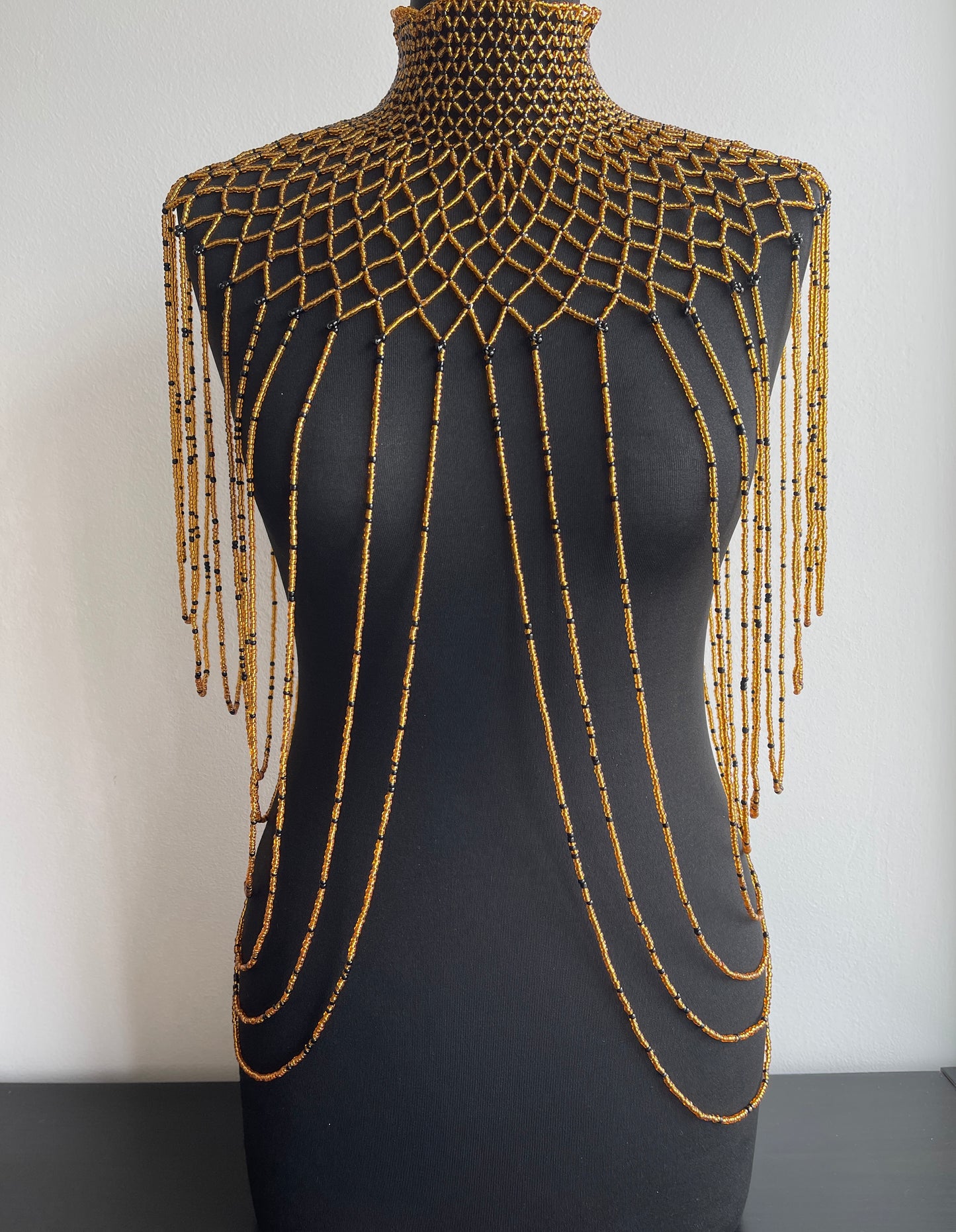 Gold Authentic Maasai Zulu Ethnic Beaded Collar Shoulder Body Jewellery