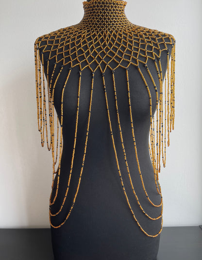 Gold Authentic African Maasai Zulu Ethnic Beaded Collar Shoulder Body Jewellery