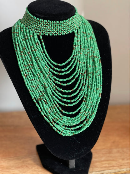 Authentic Green Tribal African Ethnic Maasai Choker Necklace
