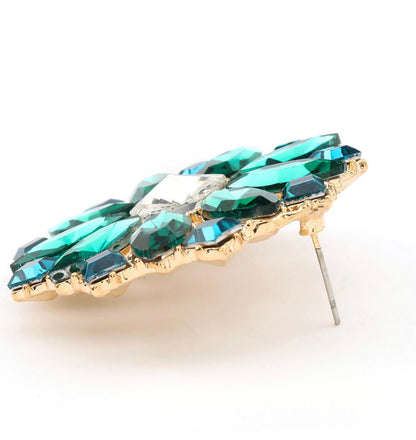 Luxury Crystal Rhinestones Flower Designed Statement Stud Earrings