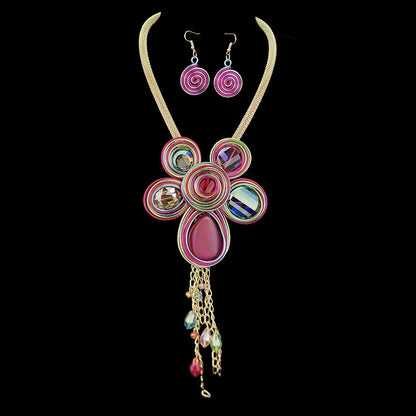 Bohemian Rhinestones Colourful Twisted Wire Tribal Ethnic Statement Pendant Neck