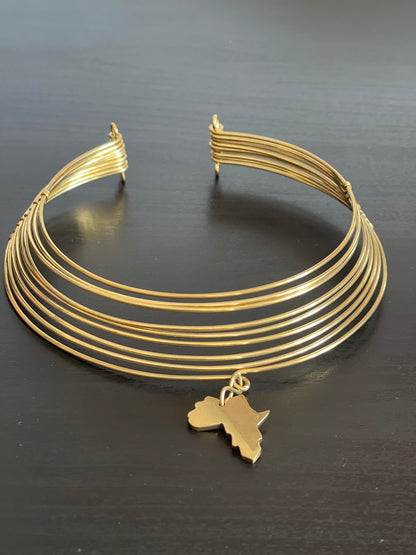 Authentic African Map Brass Metal Choker Pendant Necklace