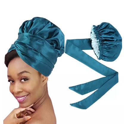 Large Luxury Satin Silk Double Layered Headwrap Bonnet Caps