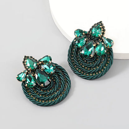 Gorgeous Crystal Rhinestones Thread Woven Round Statement Stud Earrings