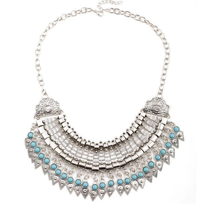 Charming Bohemian Tribal Tassel Resin Pendant Statement Necklace