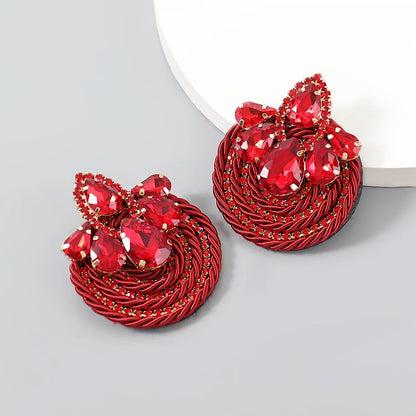 Gorgeous Crystal Rhinestones Thread Woven Round Statement Stud Earrings