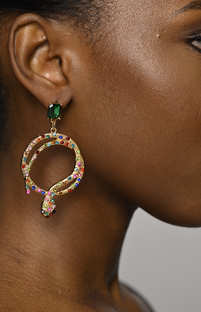Elegant Snake Statement Diamante Rhinestone Stud Earrings