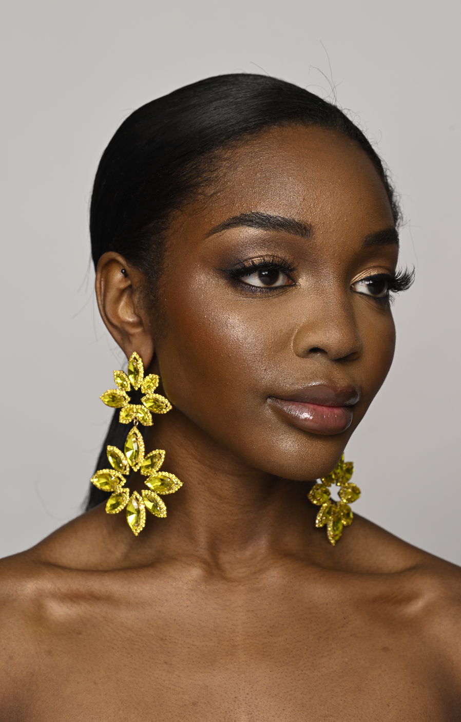Long Glamorous Diamante Rhinestone Flower Stud Earrings