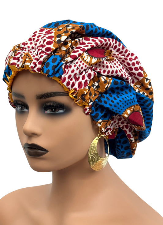 African Ankara Cotton Print Fabric With Satin Silk Lining Revisable Bonnet Caps