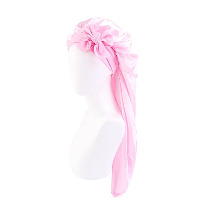 Long Satin Silk Single Layered Bonnets With Long Tie for Braids And Long Hair