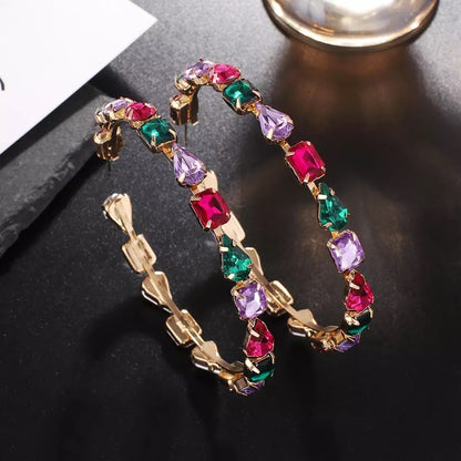 8CM Multicolour Luxury Crystal Rhinestones Medium Statement Hoop Earrings