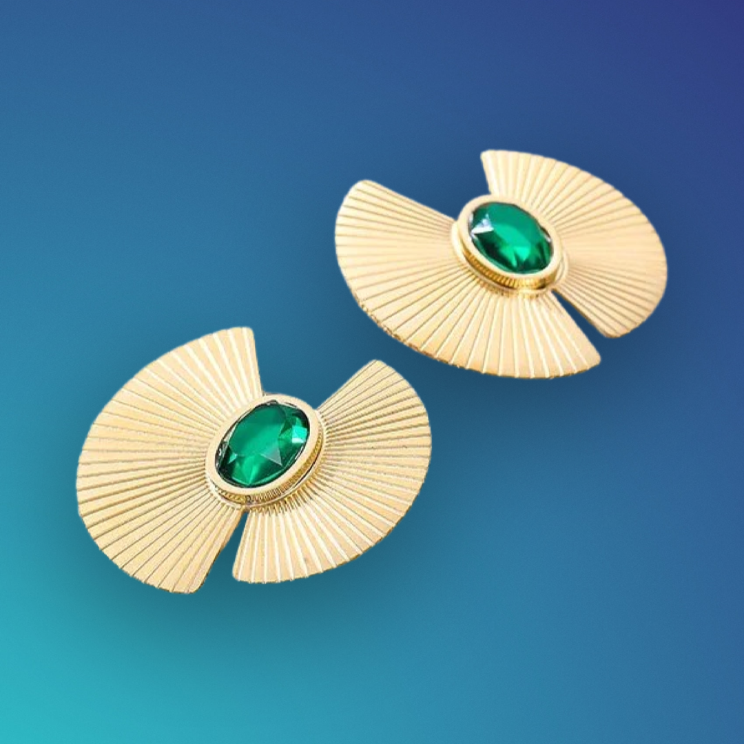 Elegant Glam Flower Designed Alloy Green Rhinestone Stud Earrings