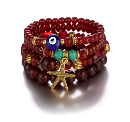 Bohemia 4 Pieces Seastar Glass Beaded Charm Bracelets Sets