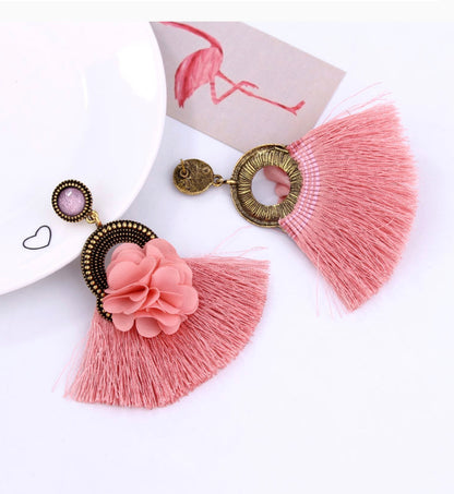 Retro Flower Jewel Tassel Earrings