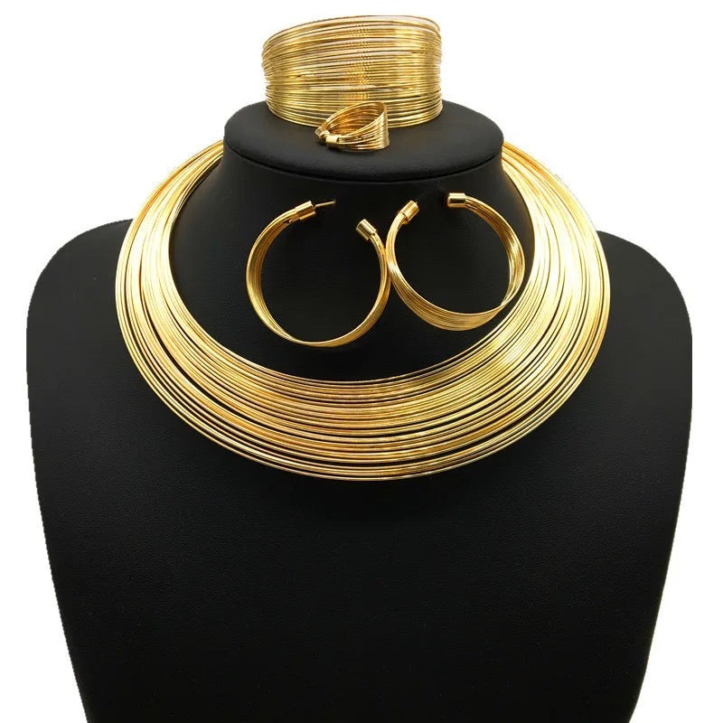 Luxury Multilayer Wire Metal Choker Jewellery Set