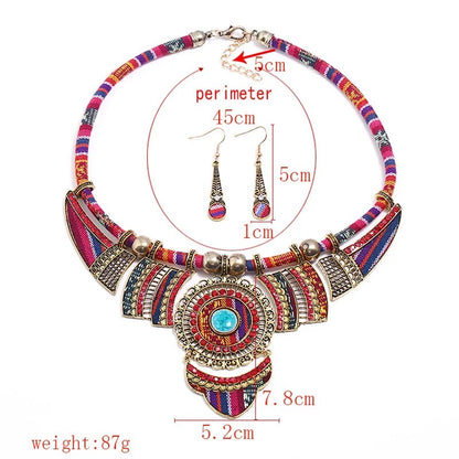 Bohemian Colourful Ethnic Beaded Crystals Statement Necklace Set