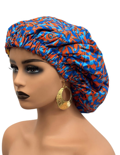 African Ankara Cotton Print Fabric With Satin Silk Lining Revisable Bonnet Caps